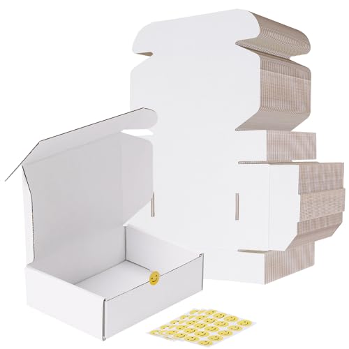 Image of RLAVBL 7x5x2 Shipping Boxes Set of 50, White Corrugated Cardboard Box for Packing, Mailing, Business