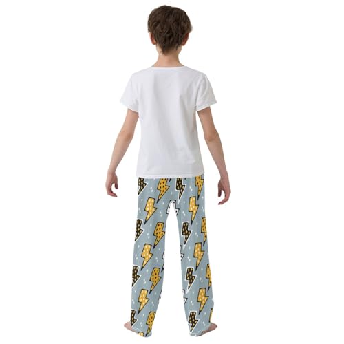 Boys' Pants Yellow Lightning Bolts Grey Long Bottoms Jogger Pants Elastic Waist Trousers with Pockets S-XL3