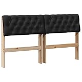 vidaXL Gepolstertes Kopfteil Schwarz 135 cm Massives Kiefernholz, Moderne rechteckige Kopfstütze, gepolstert, Robustes Schlafzimmermöbel, stylisches Zuhause-Bett