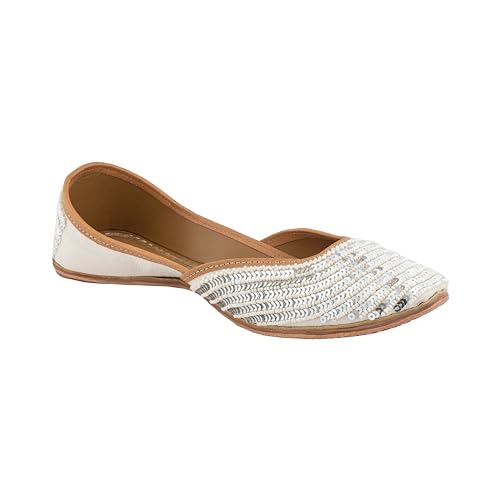 Image of KORAKARI Women's Traditional Ethnic Amber Punjabi Jutti, Leather Flat Comfortable Mojaris for Girls