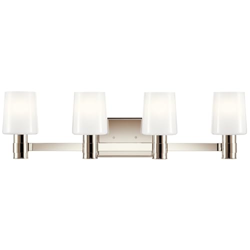 Image of Kichler Adani 4-Light Bathroom Vanity Light Fixture with Opal Glass in Polished Nickel, Modern Wall Mount Lighting Over Mirror for Bathroom (8.25 inch x 30 inch), 55177PN