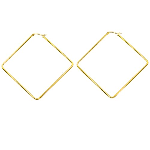 Hoop Earrings for Women Geometric Large Square Hoop Statement Earrings 18K Gold Plated Rectangle Hoops Earrings for Women Jewelry Gifts