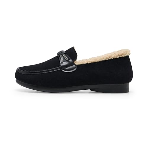 Alexis Leroy Women's Memory Foam Moccasin Slippers Fuzzy Indoor/Outdoor Slip-On Faux Fur Lining Loafers2