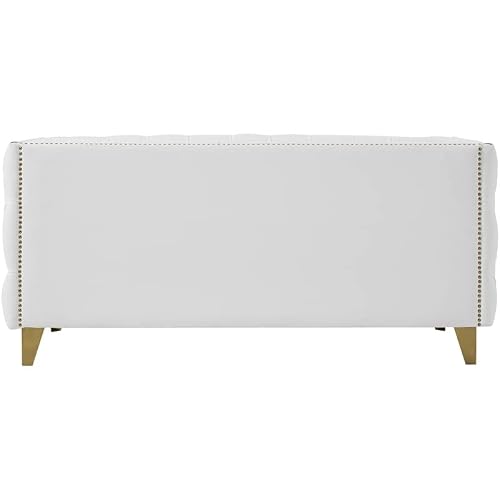 Meridian Furniture 651White-L Michelle Collection Modern | Contemporary Loveseat With Deep Button Tufting, Nailhead Trim And Sturdy Gold Iron Legs, 66" W X 34" D X 30" H, White #TOP2