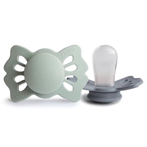 Image of FRIGG Lucky Symmetrical SilkySoft Silicone Baby Pacifier | Made in Denmark | BPA-Free (Sage /Great Gray 0-6 Months)