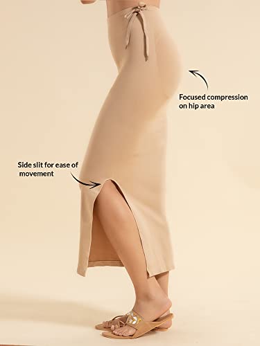 Image of NYKD NYSH021 Seamless Spandex Saree Shapewear for Women | Ankle-Length Petticoat with Drawstring, Targeted Hip Compression & Side Slit | Smooth, Defined Shape with No Side Bulges