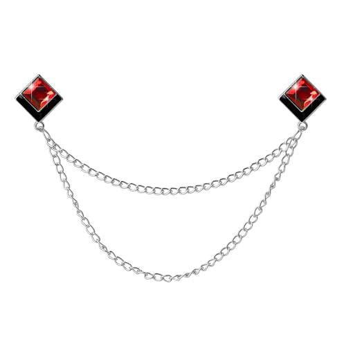 Image of Gem Brooch Pins Hanging Chain Lapel Pin for Men Suits Shirt Collar Brooch Square Crystal Brooch Pin Rhinestone Lapel Pins for Men Tassel Chain Brooch Collar Pins Business Suit Shirt Accessories