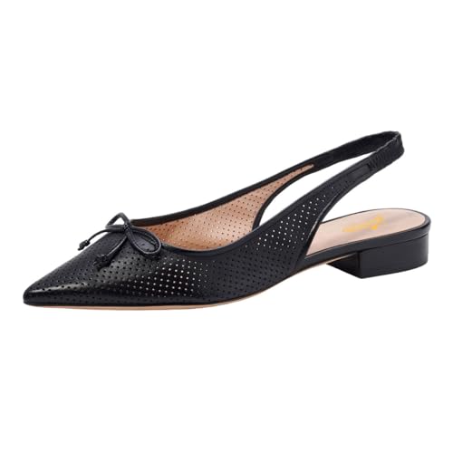 Zszszsu Women's Comfy Bow Slingback Flats Pointed Toe Low Heel Pumps Perforated Slip On Dress Sandals Elegant Work Office Walking Shoes Size 4-16 US