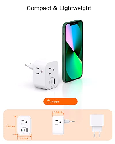 ã2-Packã European Travel Plug Adapter, International Power Plug Adapter with 3 Outlets 3 USB Charging Ports(2 USB C), Type C Plug Adapter Travel Essentials to Most Europe Spain Italy France Germany - Image 4