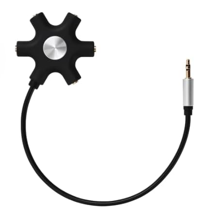Répartiteur audio 5 casques, Multiprise jack 3,5 mm en alliage d’aluminium, splitter universel 5 ports pour écoute partagée, cours, voyages, musique et mixage,...