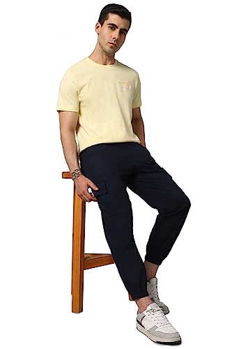 Image of Hubberholme Men's Regular Fit Cotton Trousers, Ankle Length Button Closure Elasticated Waist Cargo Joggers