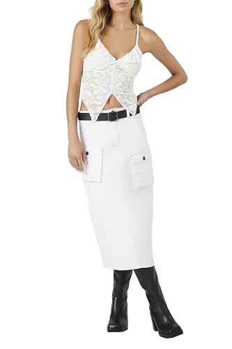 Forever 21 Women's Belted Twill Midi Skirt