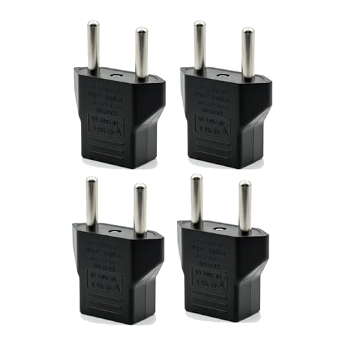 MultiAccesorios Pack de 4 Adaptadores Enchufe USA a Europa/España, Adaptador Americano a Europeo Tipo A/B a C/F, Compacto para Viaje, Compatible con EE.UU., Canadá, Japón y Asia, Negro