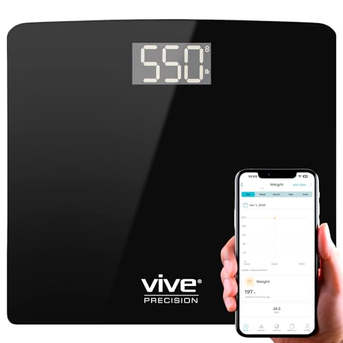 Vive Smart Body Weight Scale (500lbs Capacity) - Heavy Duty Bariatric Digital Scale for BMI - Plus Size, Large Display - Bathroom Device for Health Extra Wide Base & Smartphone Connectivity