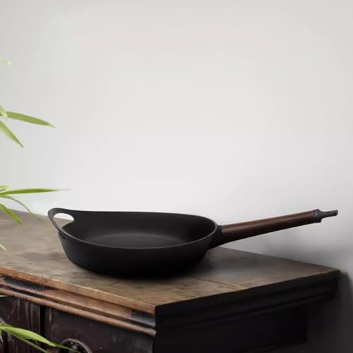 Wok de hierro fundido con mango de madera para cocina miniatura 6