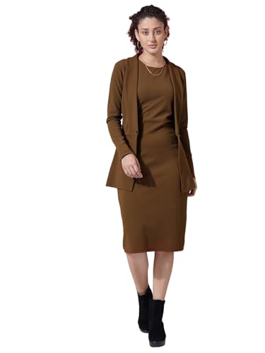 Image of Selvia Western Lycra Plain Two Piece Shrug with Bodycon
