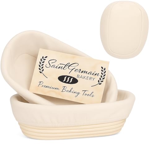 "Saint Germain Bakery Premium Round Bread Banneton Basket with Liner - Perfect Brotform Proofing Basket for Making Beautiful Bread (10"" Oval (2x count))"