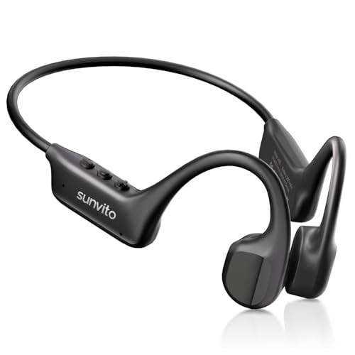 sunvito Auriculares Conduccion Osea Bluetooth 6.1 – Cascos Conduccion Osea Inalambricos con Micrófono, IPX7 Resistente al Agua Auriculares Oseos para Running Ciclismo Fitness