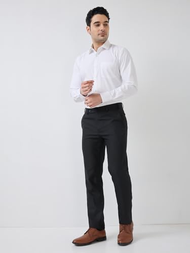 Image of Raymond Men Slim Fit Structure Pattern Poly Viscose Blend Flat Front Formal Trouser