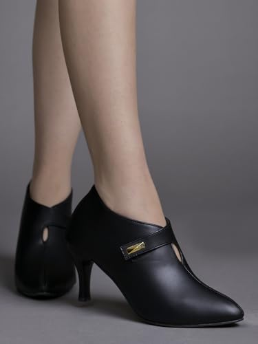 Image of Shoetopia Women's Pointed Toe Heeled Bellies - Elegant Slip-On Pumps with Strap Detail | Office Shoes