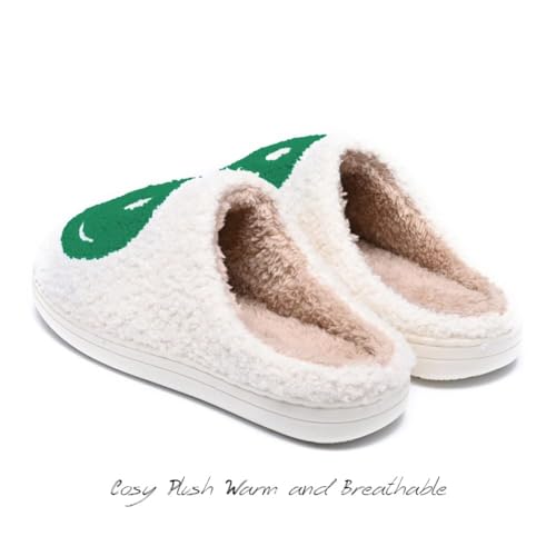 Image of Women's Men's Preppy Happy Face Slippers Comfy Warm Plush Slip-On House Slipper for Winter Indoor Soft Cushion Non-slip Fluffy Slides Slippers