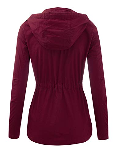 FASHION BOOMY Women's Zip Up Safari Military Anorak Jacket with Hood Drawstring - Regular and Plus Sizes Small H-24-BURGUNDY - Thumbnail 5