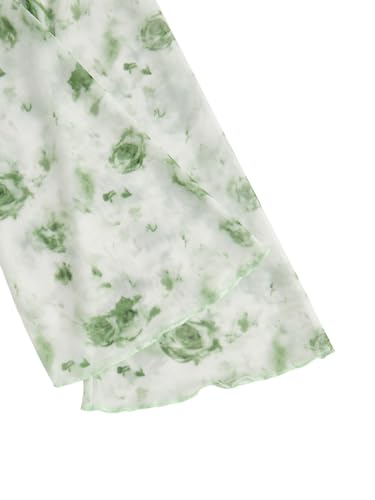 Image of Verdusa Girl's Floral Print Square Neck Lettuce Trim Long Bell Sleeve Ruched Tee Top