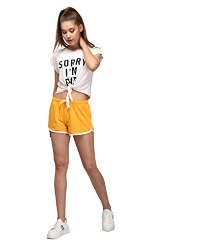 Image of KOTTY Cotton Lycra Maroon and Yellow Solid Women Night Short - Pack of 2 (Maroon Yellow)