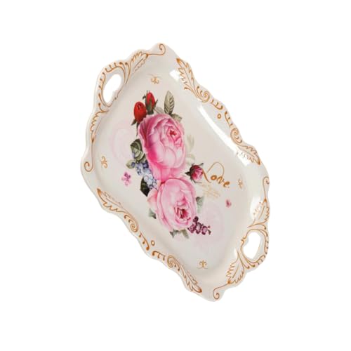 iplusmile 欧式浮彫花柄密?製トレー 大型 家用収納トレイ ティーカップ置き皿 お茶用リフレッシュメントプレート