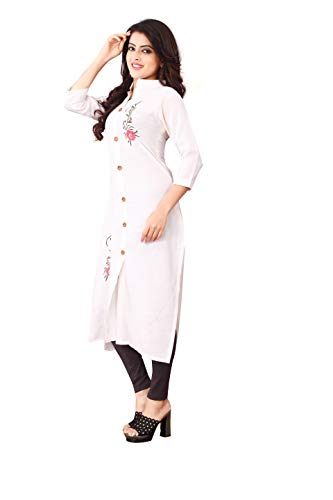 Image of OM SAI LATEST CREATION Slub-Rayon Three-Fourth Sleeve Printed A-Line Kurti for Women
