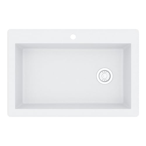 Karran QT-670 Drop-In Quartz Composite 33 in. 1-Hole Single Bowl Kitchen Sink in White