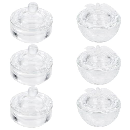 6 piezas tazones de cristal para arte de uñas con tapa miniatura 1