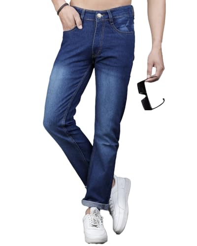 Image of EYEBOGLER Men's Comfortable Stretchable Casual Denim Jeans Slim Fit Mid Rise Flat Front Full Length Modern & Fashionable for Casual Wear Jeans