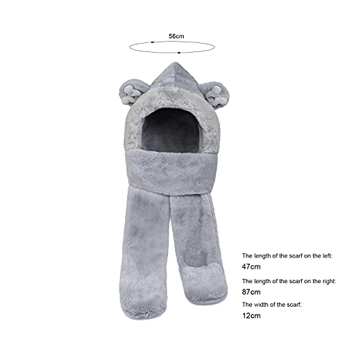 Image of Kids Winter Hat Scarf Mittens 3 in 1 Faux Fur Hat Hooded Scarf Earflap Cap Neck Warmer Fuzzy Hoodie Ski Snow Cap Gloves Set
