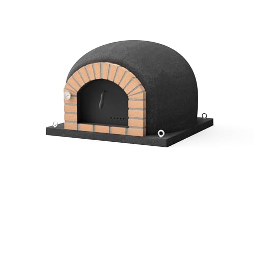 MOVELAR - Horno de Leña Exterior de Obra STROMBOLI (Negro - 100 x 100 x 77 cm) – Horno de jardín en hormigón, aislado, con 3 mantas cerámicas, ideal para cocción tradicional - REF: 7018/1