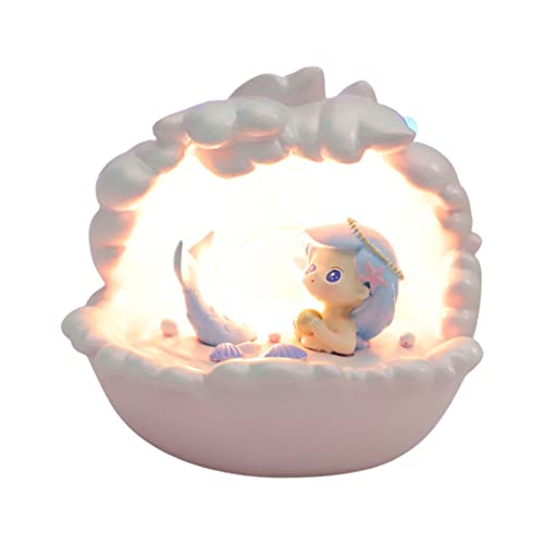 Liuyoyo Skal sjöjungfru nattlampa, harts skal sjöjungfru pärla lampa sängkant musselskal bärbar lampa, snäckskal LED nattlampa sjöjungfru tema fest dekor