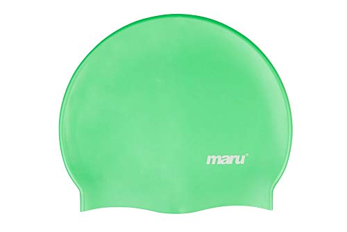 Maru Silicone Swim Cap (Green) Smooth Easy-Fit Silicone Swimming Cap for Adults & Kids (One Size Fits All) Durable Swimming Hat for Speed Comfort & Chlorine Protection