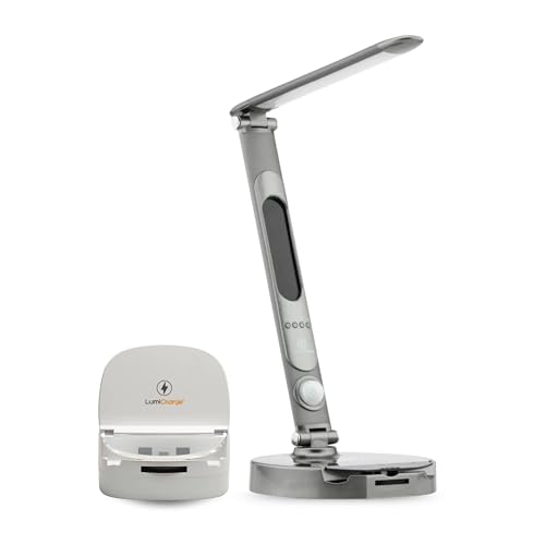 LumiCharge Lamp Charging Station Bundle - Dimmable LED Desk Lamp with Qi Adjustable Fast Wireless Charger, Motion Sensor, Calendar Display, Alarm Clock, and USB Port, Compatible with Multiple Devices