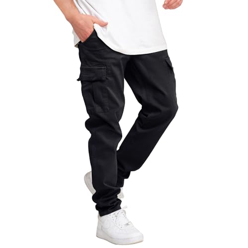 THWEI Cargo Pants for Men Casual Drawstring Joggers Cotton Work Sweatpants Multi Pockets