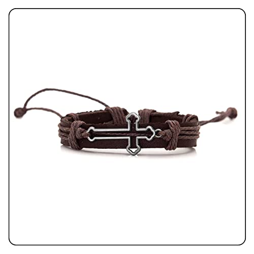 Image of Fashion Cross Tag Bangle Adjustable Leather Cuff Wristband Drawstring Rope Bracelet