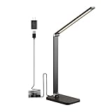 LED Desk Lamp for Office Home, Bright Black Desk Light with USB Charging Port 5 Color Adjustable Dimmable Brightness Desk Lamps Touch Study Lamp for Nail Craft Puzzle Sewing Study(with Adapter)