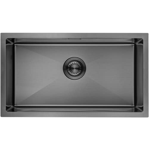 LOMAZOO Spüle Schwarz, Spülbecken Edelstahl, Schwarze Küchenspüle, Einbauspüle, Waschbecken Küche (Schwarz, 70 x 40)