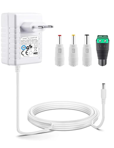 VOLTKARE 12V1A Universal Netzteil mit Extra 3 Meter Ladekabel, mit 4 DC Steckern für Überwachungskamera, Led Streifen, IP Kameras,Router, Lautsprecher, WiFi-Empfänger, TV-Box, Video-Player