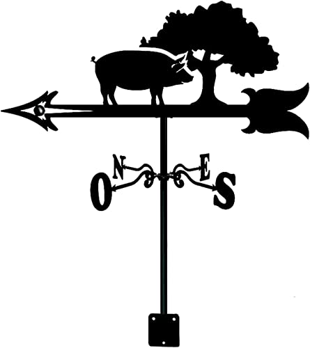 Lapooh Metal Weather Vane Cottage Weathervane Pig Magpie Bird Silhouette Stainless Steel Garden Stake Weather Vane Measuring Tools Wind Direction Indicator Weathercock 3550 Cm (Color : Pig) #TOP6
