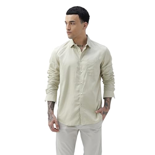 Image of BASICS Cotton-Linen Blended Men's Shirt | Slim Fit | Everyday Smart Casual Wear | Full Sleeve