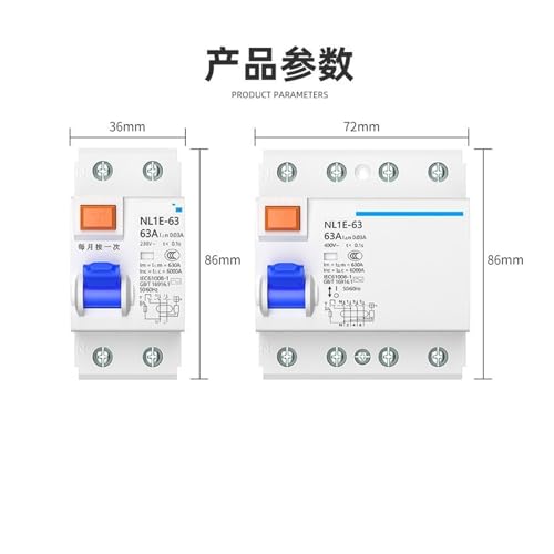 Disyuntor protector NL1E-63A de 63A y 2P contra cortocircuitos e imprevistos de corriente 2