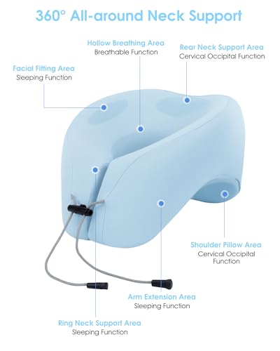 jiaao Almohada Cervical de Espuma con Memoria para avión, Almohada Cervical de Viaje portátil, Almohada Cervical de Viaje, Almohada Cervical de Viaje portátil para avión, Coche, Tren, casa, Oficina - imagen 3