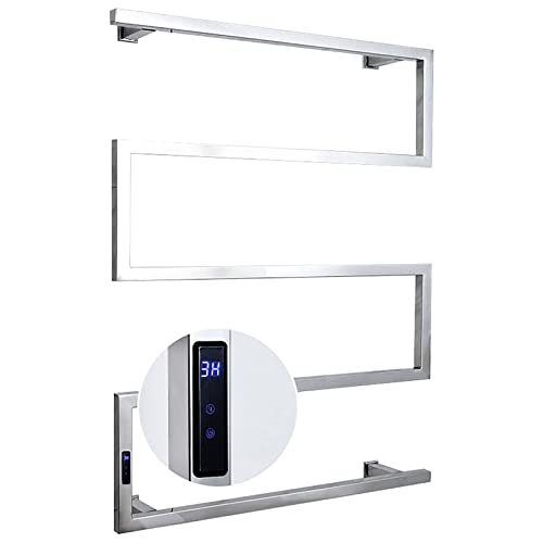 ZQFIDFYR Electric Heated Towel Rack Radiator, Wall Mounted Electric Towel Warmer for Bathroom with Built-in Timer, 304 Stainless Steel Heated Drying Rack (Bright Hardwired)