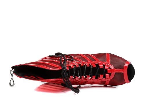 Image of Dance Practice Shoes for Women Mesh Ballroom Sandals Heels Party Prom Ankle Booties with Zip
