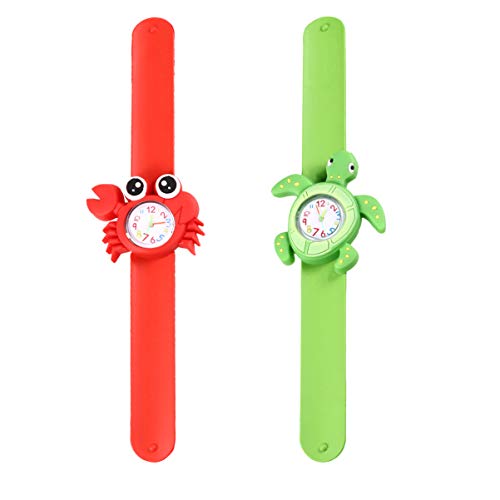 Hemobllo 2pcs Animal Cartoon Boy Girl Watch Creative Boy Girl Wristwatches Red Crab Turtle for Birthday Comfortable for Everyday Wear